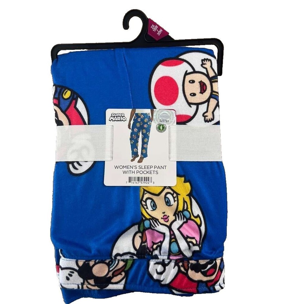 Super Mario Nintendo Pajamas Womens 2X Blue Sleep Pants Loungewear New
